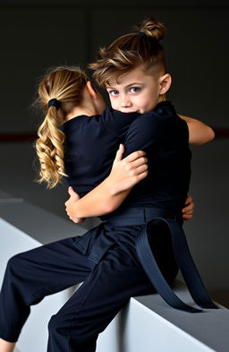 A captivating scene featuring a boy and a girl in a dynamic position