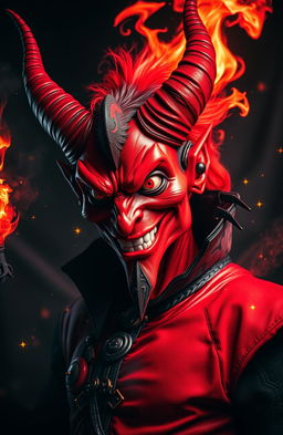 A striking Red Devil character featuring bold red and black colors, adorned with intricate details and special effects