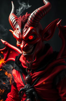 A striking Red Devil character featuring bold red and black colors, adorned with intricate details and special effects