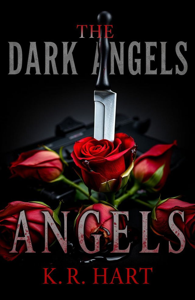 A dramatic and moody book cover titled "The Dark Angels" by K