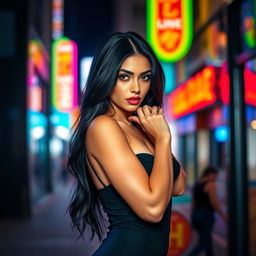 An attractive and confident young woman with striking features and a sultry expression, embodying a hot and sexy vibe