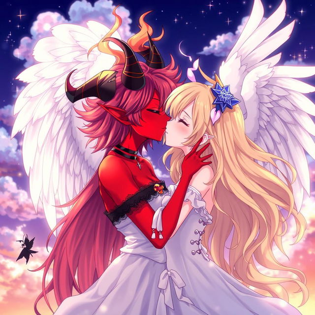 An anime-inspired illustration of a demon girl and an angel girl, both depicted in a stylized and artistic manner