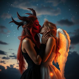A captivating scene of two real-life models portraying a demon girl and an angel girl