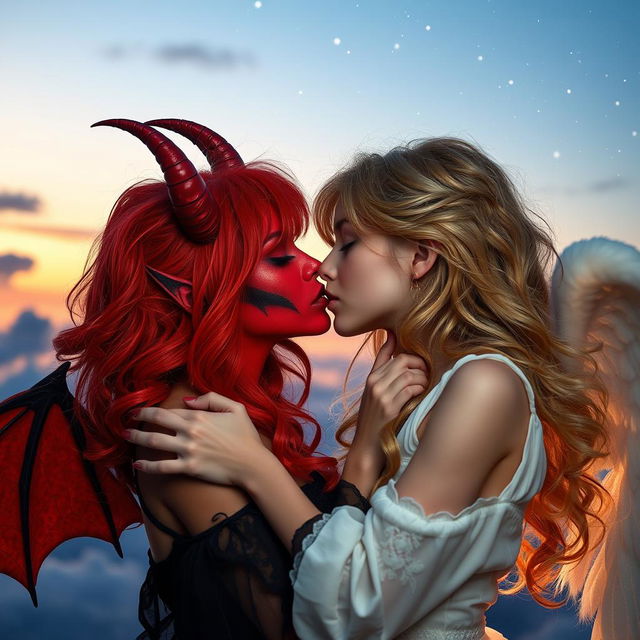 A captivating scene of two real-life models portraying a demon girl and an angel girl