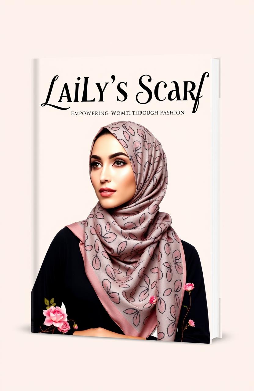 A stunning book cover design for a business guide titled 'Laily's Scarf', centered around the hijab business