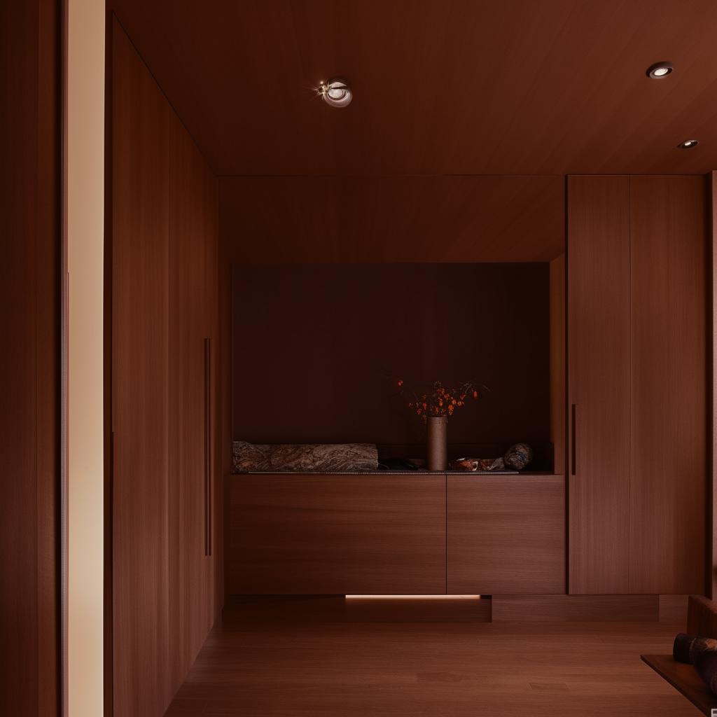 Generate a modern design dominated by the dark brown color