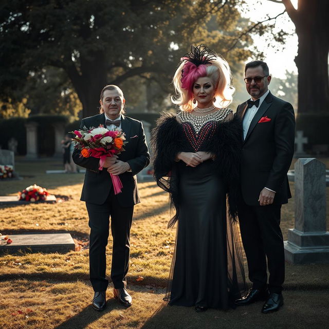 A poignant funeral scene set in an elegant, somber atmosphere