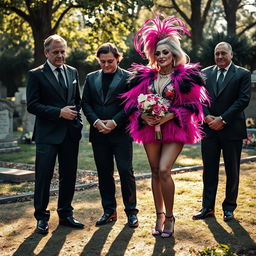A poignant funeral scene set in an elegant, somber atmosphere