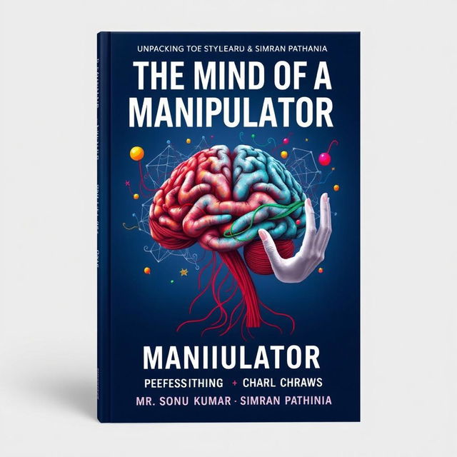 A visually compelling book cover design titled 'The Mind of a Manipulator: Unpacking the Psychology of Power' by Mr