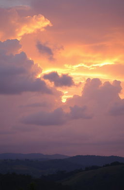 A breathtaking sky filled with fluffy white clouds, painted in soft pastel colors during a vibrant sunset