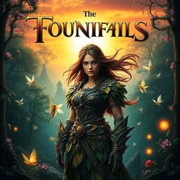 A vibrant and captivating movie poster featuring a mystical, forest landscape at sunset