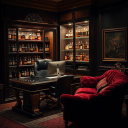An opulent office belonging to a criminal organization boss