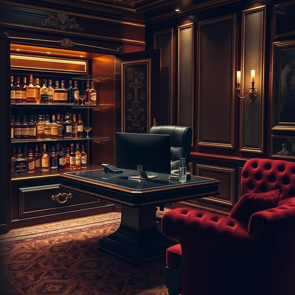 An opulent office belonging to a criminal organization boss