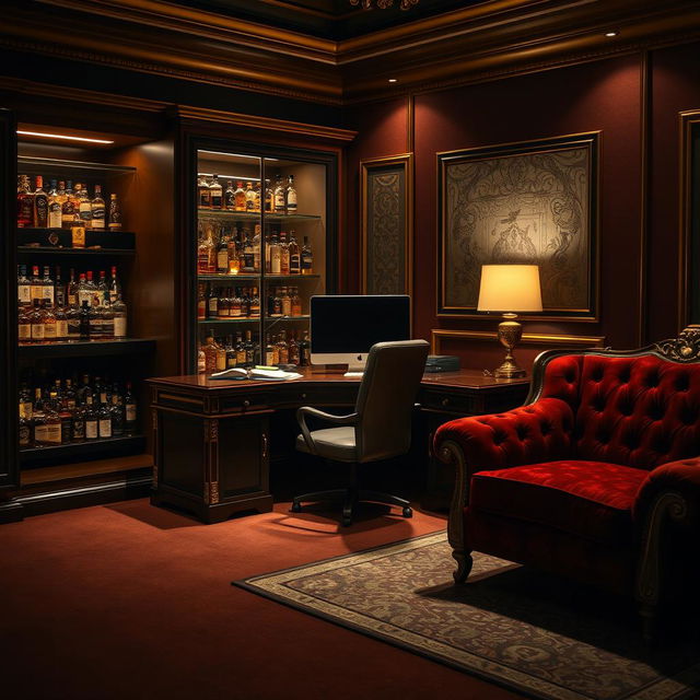 An opulent office belonging to a criminal organization boss