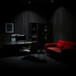 A dark, sophisticated office belonging to a criminal organization boss
