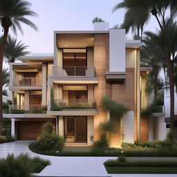 A detailed plan for a 4-bedroom duplex house, featuring spacious rooms, a modern layout, and architectural details such as balconies, stairs, and courtyards.