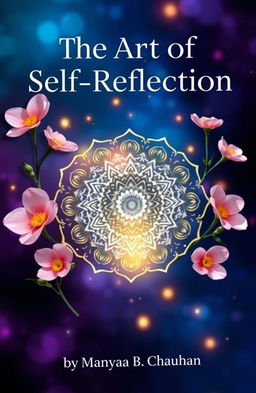 A captivating book cover for 'The Art of Self-Reflection', featuring an intricate mandala pattern emerging from a central point, symbolizing connection and growth