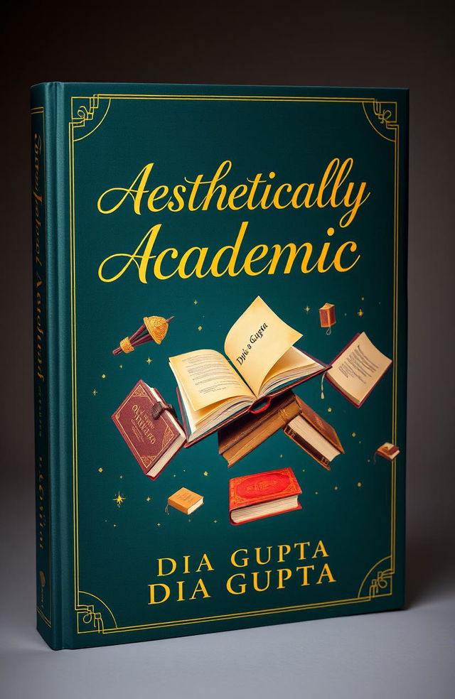 A book cover design featuring the title 'Aesthetically Academic' written in elegant gold calligraphy