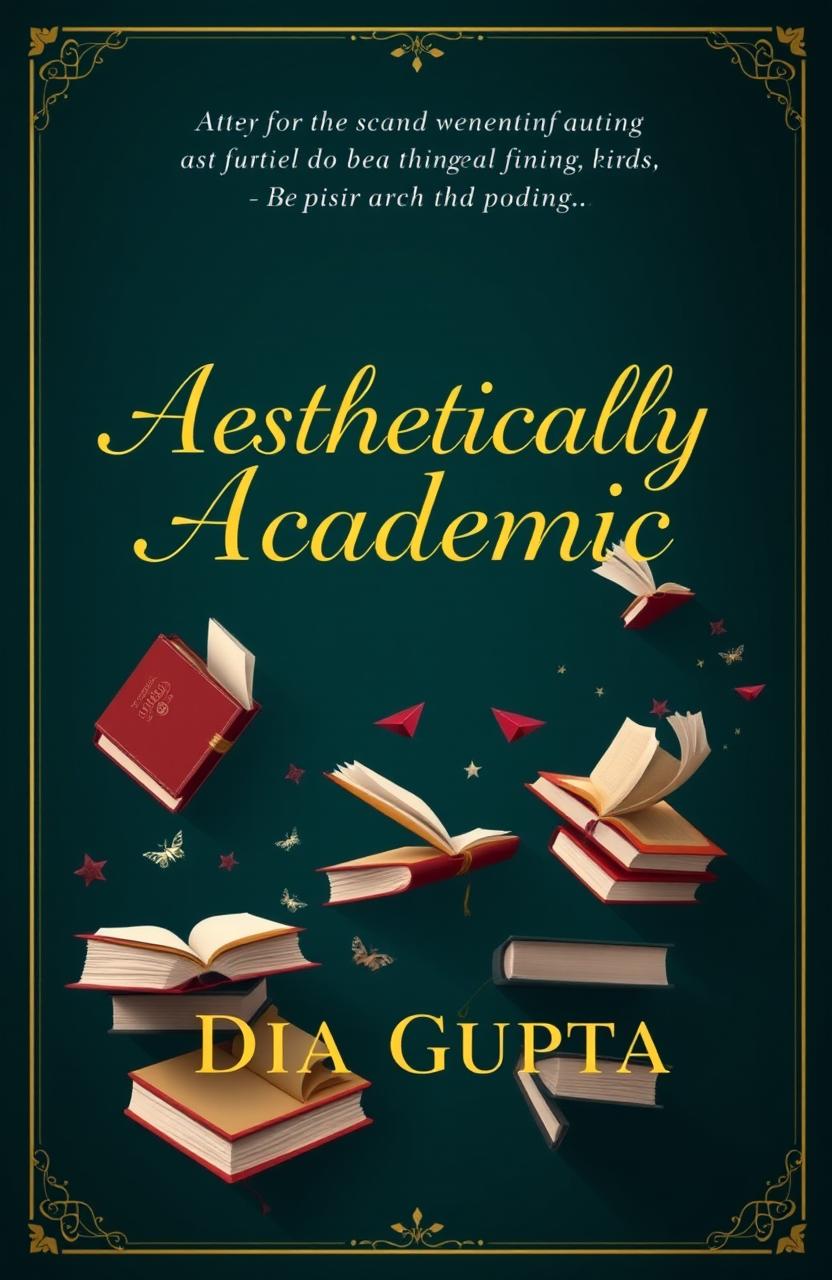A book cover design featuring the title 'Aesthetically Academic' written in elegant gold calligraphy