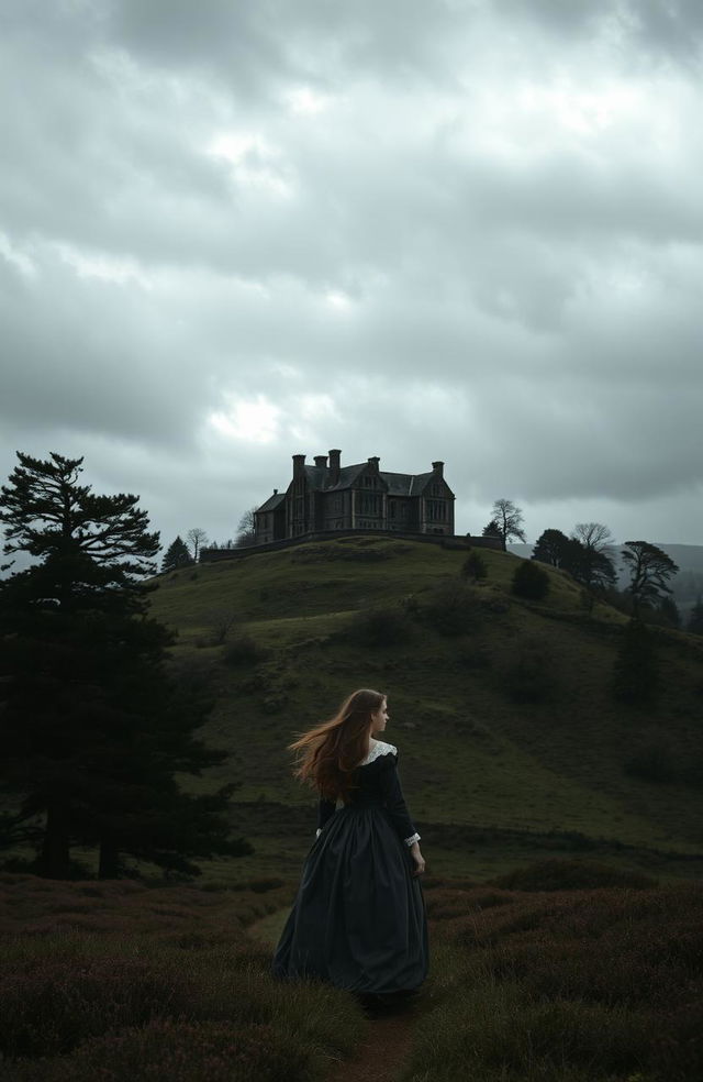 A dramatic and moody landscape of the Yorkshire moors, capturing the essence of Wuthering Heights