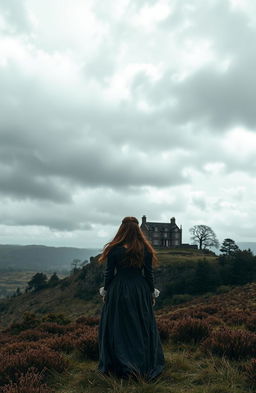 A dramatic and moody landscape of the Yorkshire moors, capturing the essence of Wuthering Heights