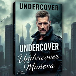 A gripping book cover design featuring a dystopian background filled with crumbling skyscrapers and a smoky, desaturated skyline