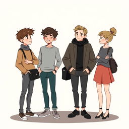 An illustration featuring four characters: two boys and two girls, portrayed in a stylish, mature way that appeals to a slightly older audience