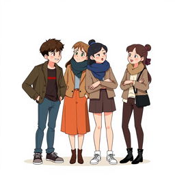 An illustration featuring four characters: two boys and two girls, portrayed in a stylish, mature way that appeals to a slightly older audience