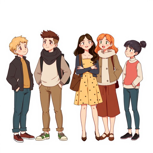 An illustration featuring four characters: two boys and two girls, portrayed in a stylish, mature way that appeals to a slightly older audience