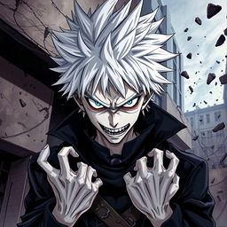 A captivating illustration of Tomura Shigaraki from My Hero Academia, portrayed with a focus on his menacing presence