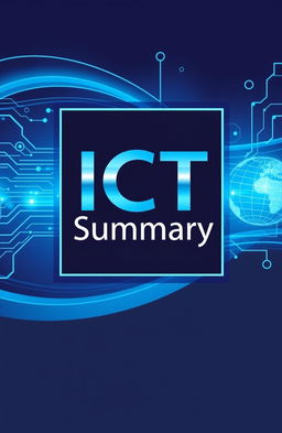 A visually appealing book cover design for an ICT (Information and Communications Technology) summary book