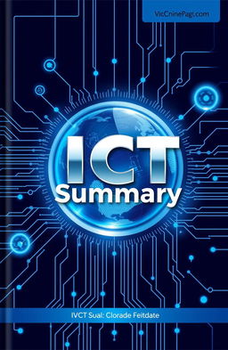 A visually appealing book cover design for an ICT (Information and Communications Technology) summary book