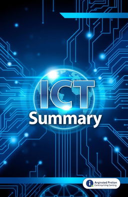 A visually appealing book cover design for an ICT (Information and Communications Technology) summary book