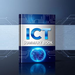 A visually appealing book cover design for an ICT (Information and Communications Technology) summary book, titled 'ICT Summary Book'