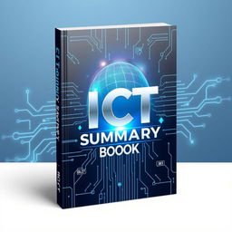 A visually appealing book cover design for an ICT (Information and Communications Technology) summary book, titled 'ICT Summary Book'