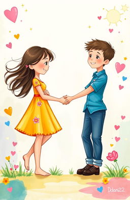 A scene depicting a girl and a boy on either side of an imaginative, colorful border that divides them