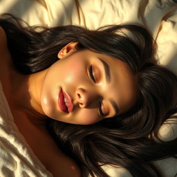 A beautiful mixed-race woman of Asian and Caucasian descent peacefully sleeping