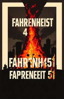 A striking book cover design for 'Fahrenheit 451', incorporating themes of rebellion and the transformative power of knowledge