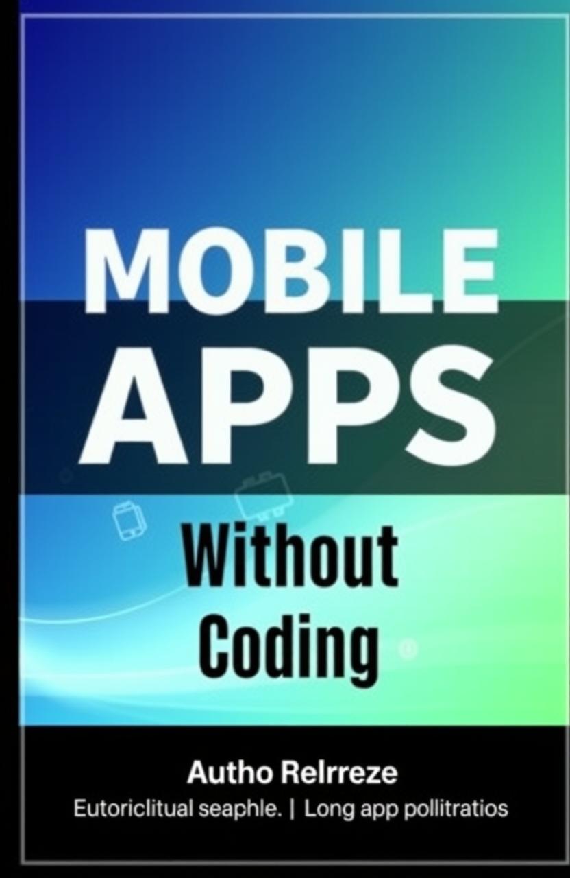 A modern and sleek book cover design for a course titled 'Mobile Apps Course Without Coding'