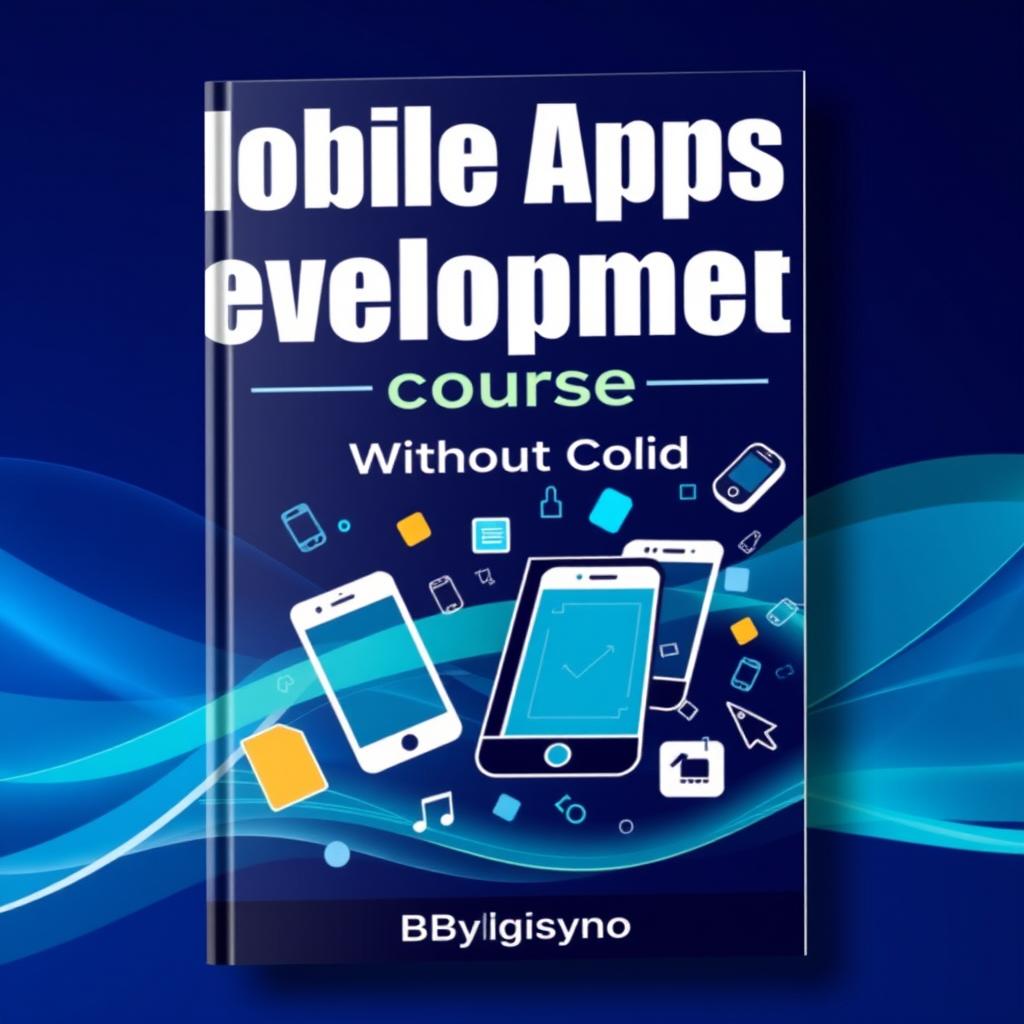 A contemporary and appealing book cover design for 'Mobile Apps Development Course Without Coding' by Digisyno