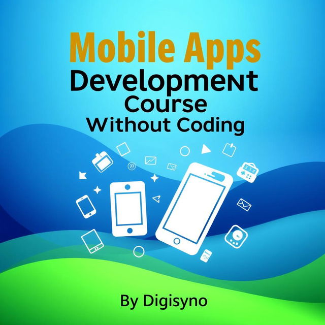 A contemporary and appealing book cover design for 'Mobile Apps Development Course Without Coding' by Digisyno