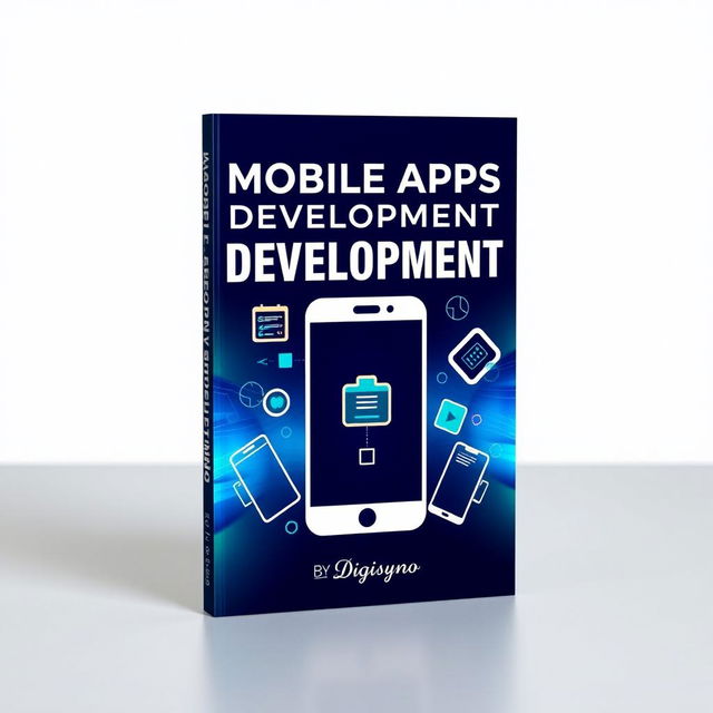 A contemporary and eye-catching book cover design for 'Mobile Apps Development Course Without Coding' by Digisyno