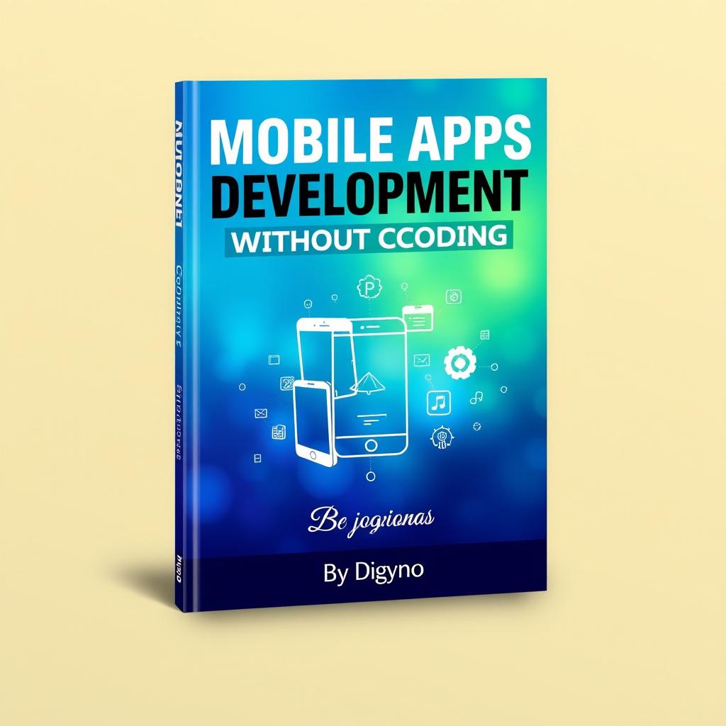 A contemporary and eye-catching book cover design for 'Mobile Apps Development Course Without Coding' by Digisyno