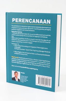 Sebuah sampul belakang buku yang menampilkan tema perencanaan bisnis yang profesional dan inspiratif