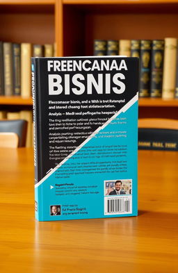 Sebuah sampul belakang buku yang menampilkan tema perencanaan bisnis yang profesional dan inspiratif