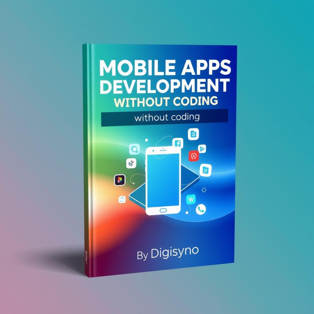 A sleek and engaging book cover design for 'Mobile Apps Development Course Without Coding' by Digisyno