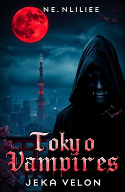 A visually captivating book cover design for a horror novel titled 'Tokyo Vampires'