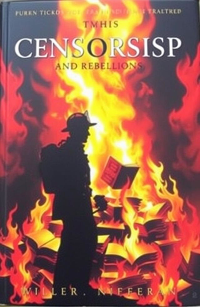 A striking book cover illustrating the themes of censorship and rebellion, featuring vivid flames engulfing books in a dramatic blaze