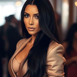 A stunning portrait of Kim Kardashian, capturing her glamorous persona