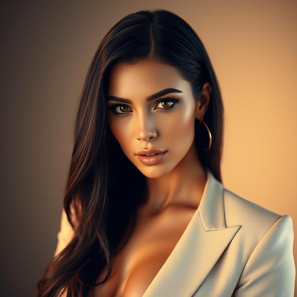 A stunning portrait of Kim Kardashian, capturing her glamorous persona